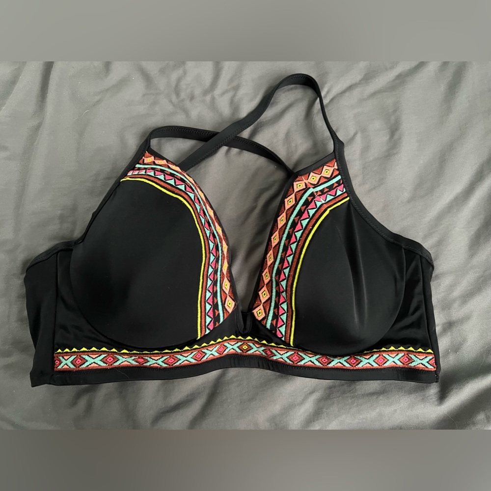 Shade & Shore Black Multicolor Bikini Top